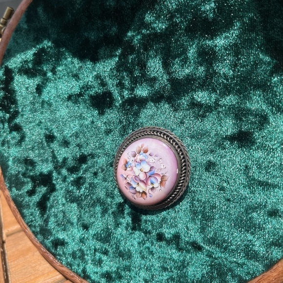 Russian Rostov Finift Filigree Silver Tone Enamel Hand Painted Flowers Brooch - Picture 4 of 12
